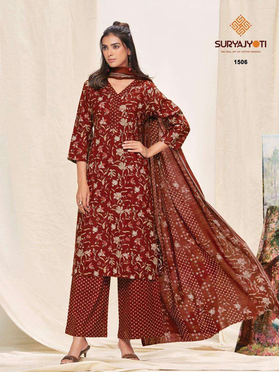 Suryajyoti Preyasi Vol 15 Pure Cotton Kurti Pant Dupatta Set