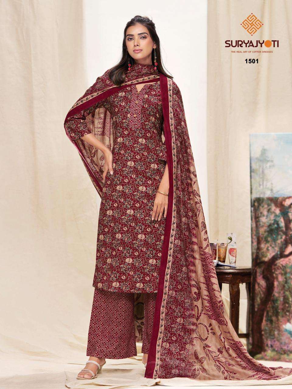 Suryajyoti Preyasi Vol 15 Pure Cotton Kurti Pant Dupatta Set