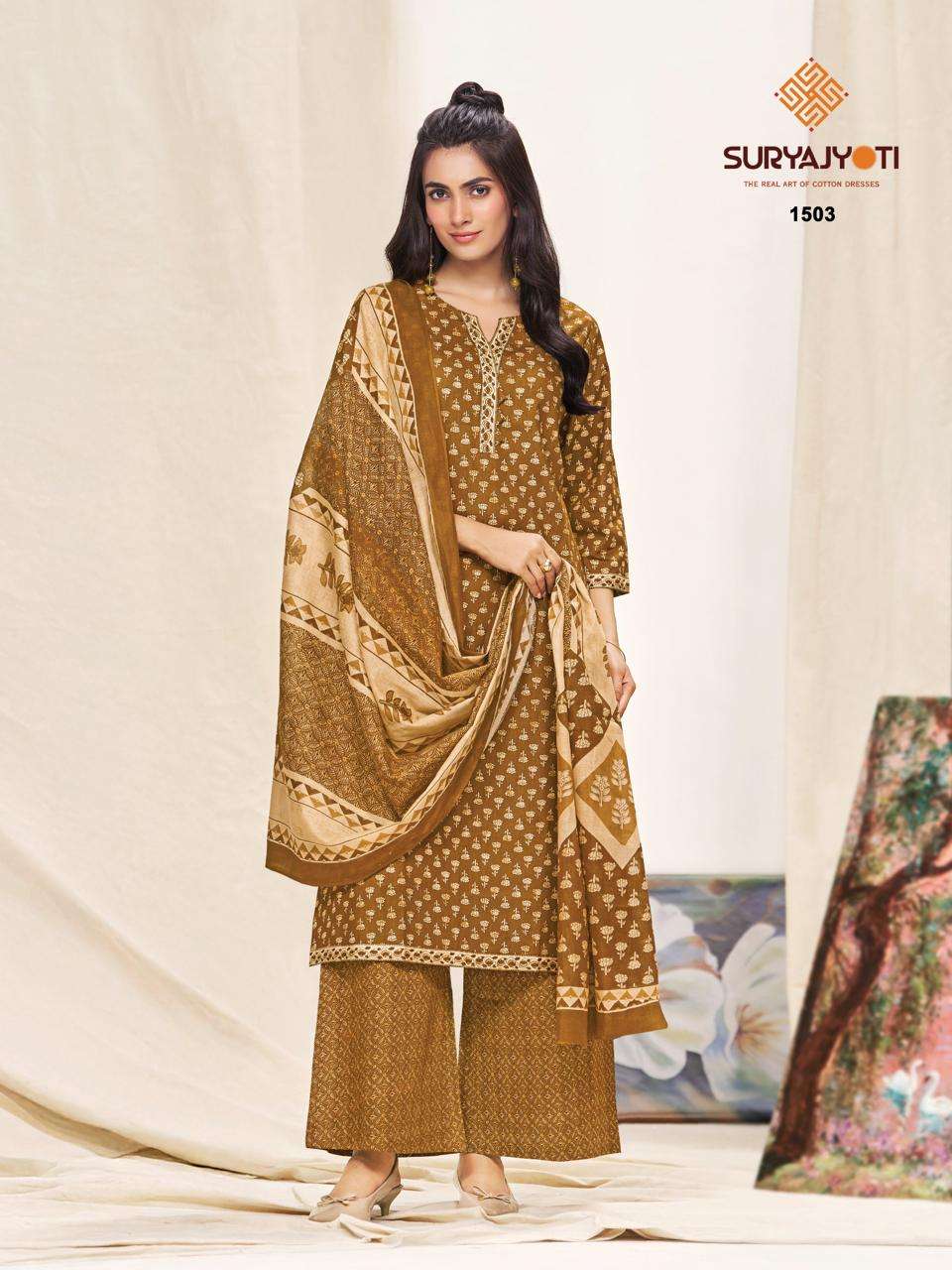 Suryajyoti Preyasi Vol 15 Pure Cotton Kurti Pant Dupatta Set