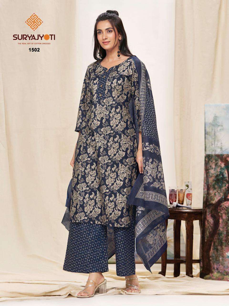 Suryajyoti Preyasi Vol 15 Pure Cotton Kurti Pant Dupatta Set