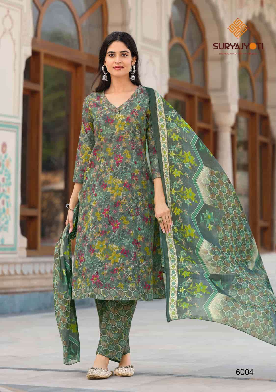 Suryajyoti Rashmika Vol 6 Pure Cotton Anarkali Kurti Pant Dupatta Set