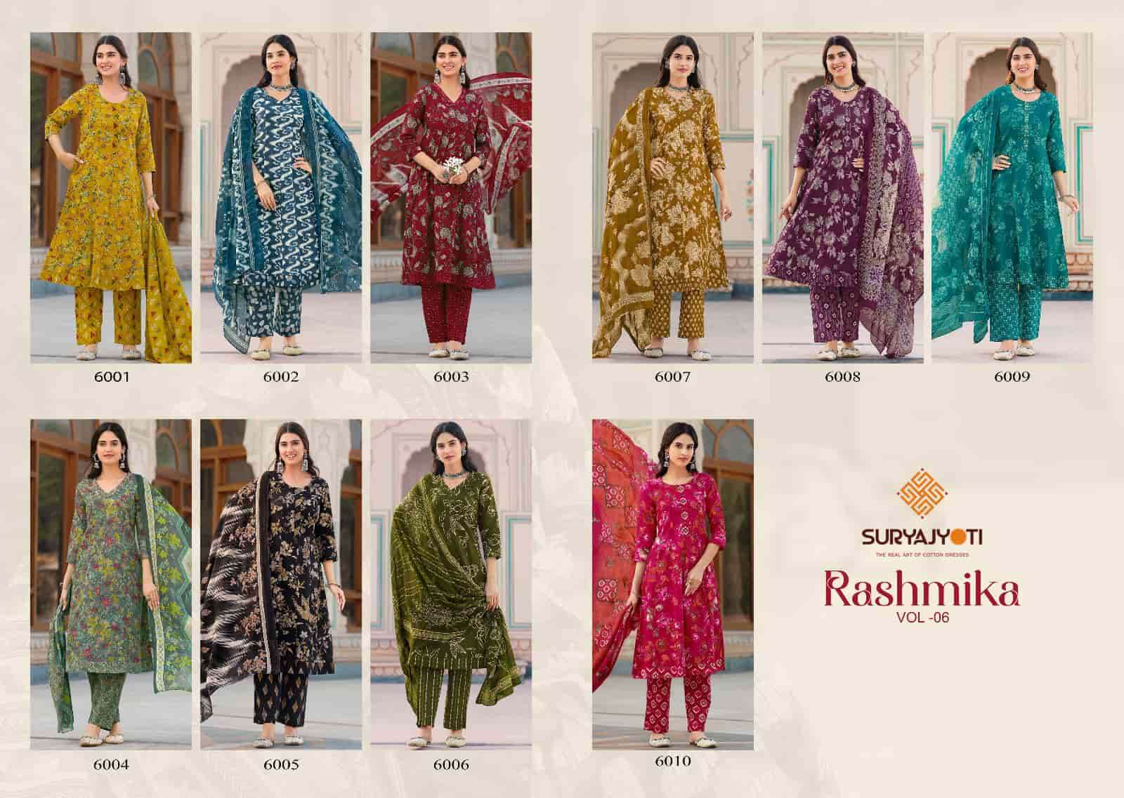 Suryajyoti Rashmika Vol 6 Pure Cotton Anarkali Kurti Pant Dupatta Set