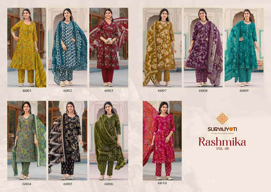 Suryajyoti Rashmika Vol 6 Pure Cotton Anarkali Kurti Pant Dupatta Set