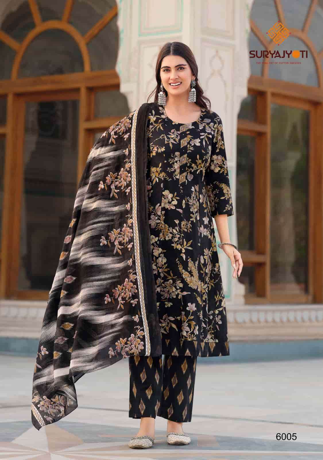 Suryajyoti Rashmika Vol 6 Pure Cotton Anarkali Kurti Pant Dupatta Set