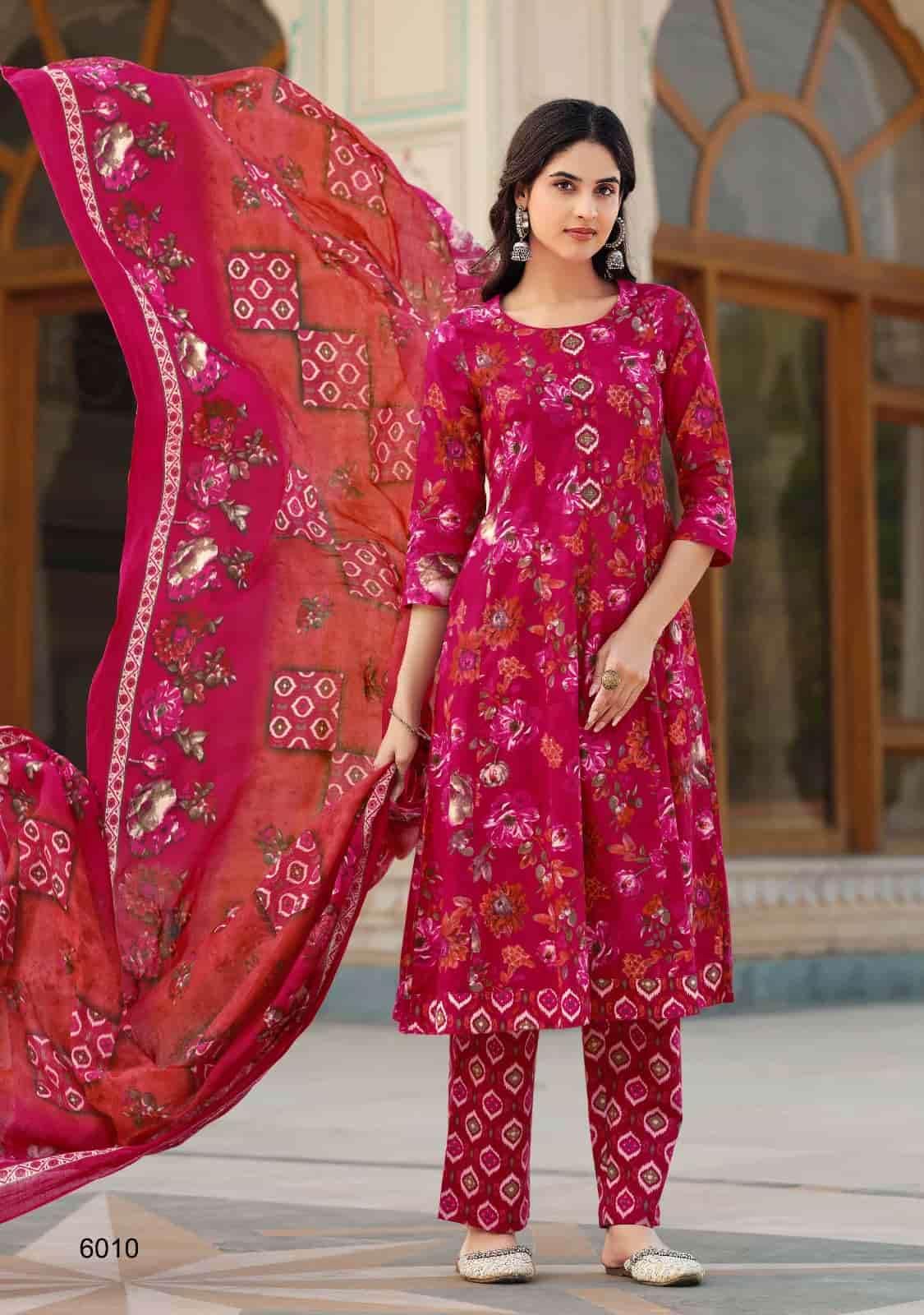 Suryajyoti Rashmika Vol 6 Pure Cotton Anarkali Kurti Pant Dupatta Set