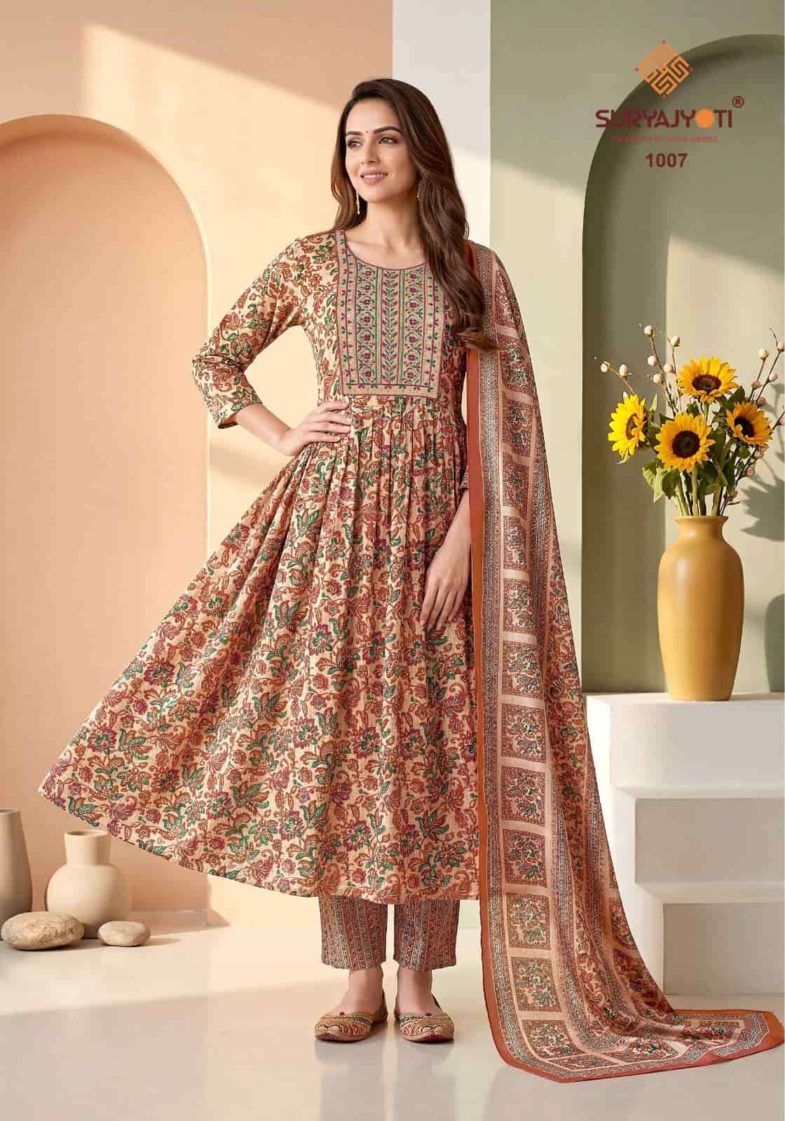 Suryajyoti Ruhani Vol 1 Heavy Rayon Kurti Bottom Dupatta Set - Amrah Wholesale
