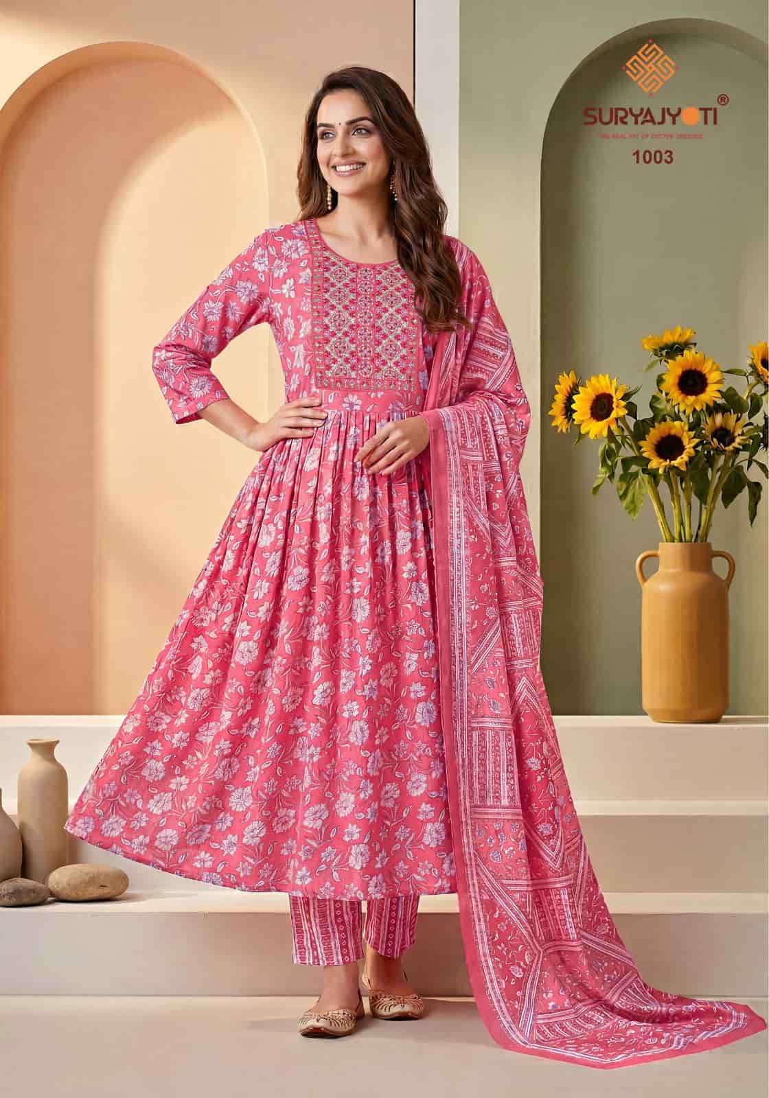 Suryajyoti Ruhani Vol 1 Heavy Rayon Kurti Bottom Dupatta Set - Amrah Wholesale