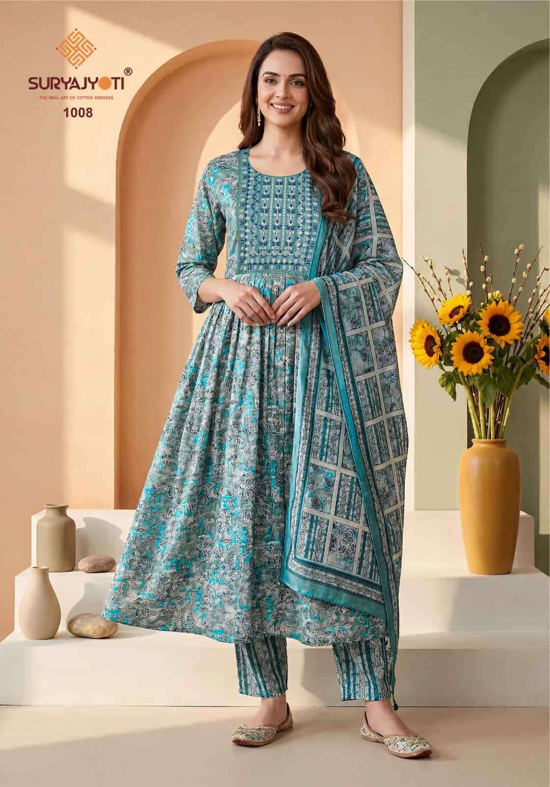 Suryajyoti Ruhani Vol 1 Heavy Rayon Kurti Bottom Dupatta Set - Amrah Wholesale
