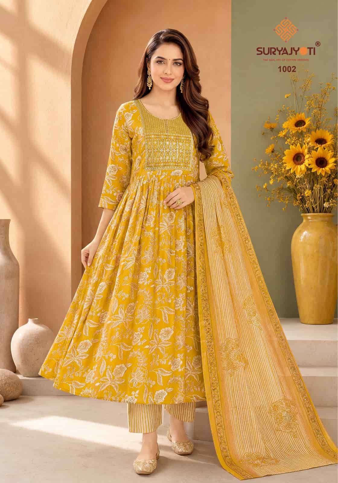 Suryajyoti Ruhani Vol 1 Heavy Rayon Kurti Bottom Dupatta Set - Amrah Wholesale