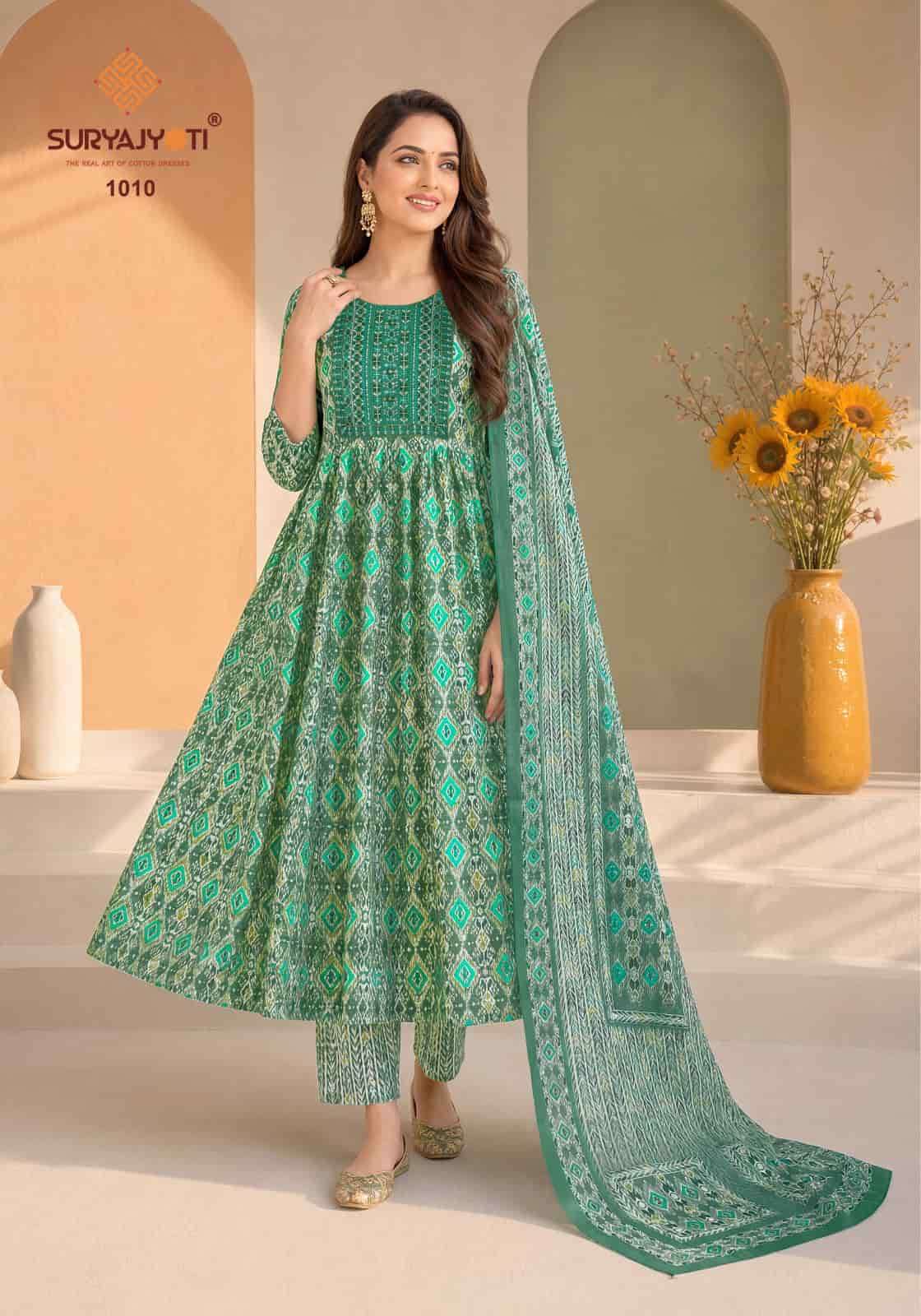 Suryajyoti Ruhani Vol 1 Heavy Rayon Kurti Bottom Dupatta Set - Amrah Wholesale