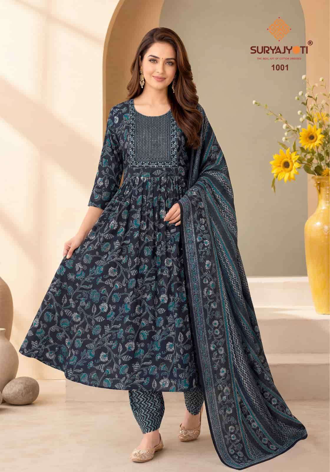 Suryajyoti Ruhani Vol 1 Heavy Rayon Kurti Bottom Dupatta Set - Amrah Wholesale