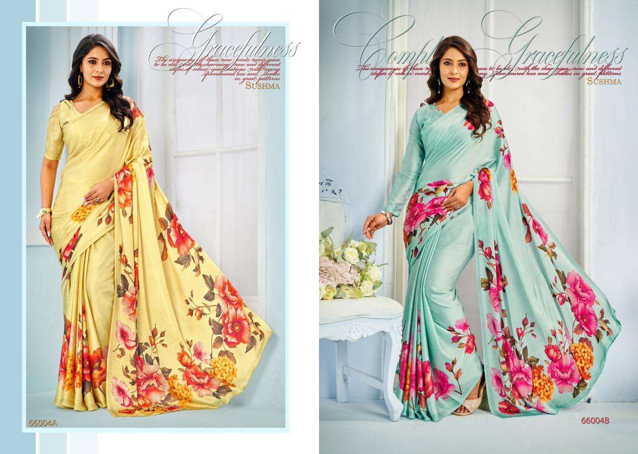 Sushma Exceptional Digital Print Satin Saree Wholesale Collection