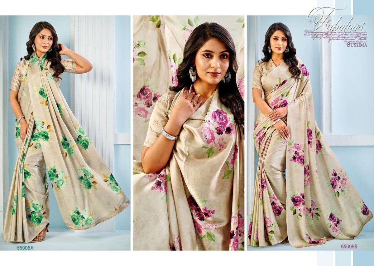 Sushma Exceptional Digital Print Satin Saree Wholesale Collection - Amrah Wholesale