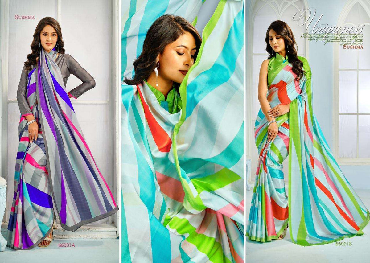 Sushma Exceptional Digital Print Satin Saree Wholesale Collection - Amrah Wholesale