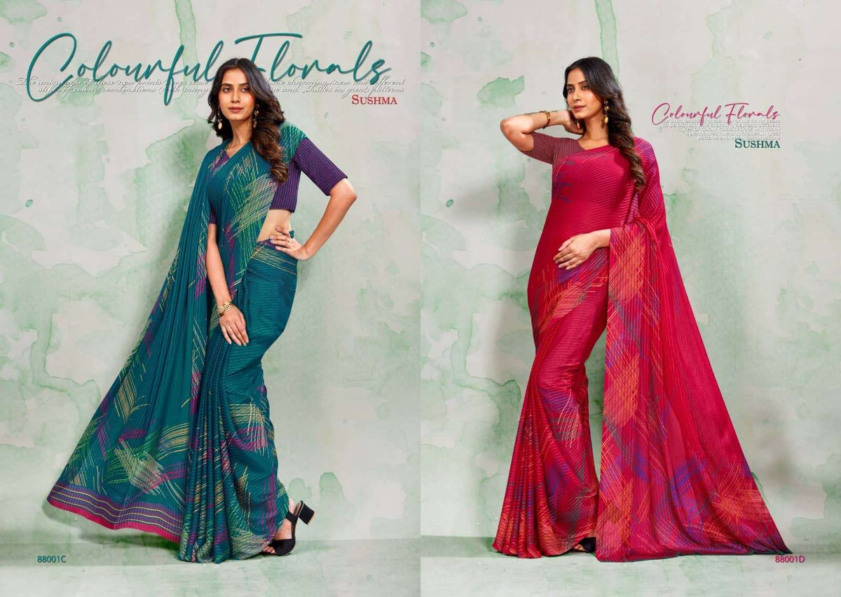 Sushma Gloria Vol 2 Georgette Satin Zari Saree Collection - Amrah Wholesale