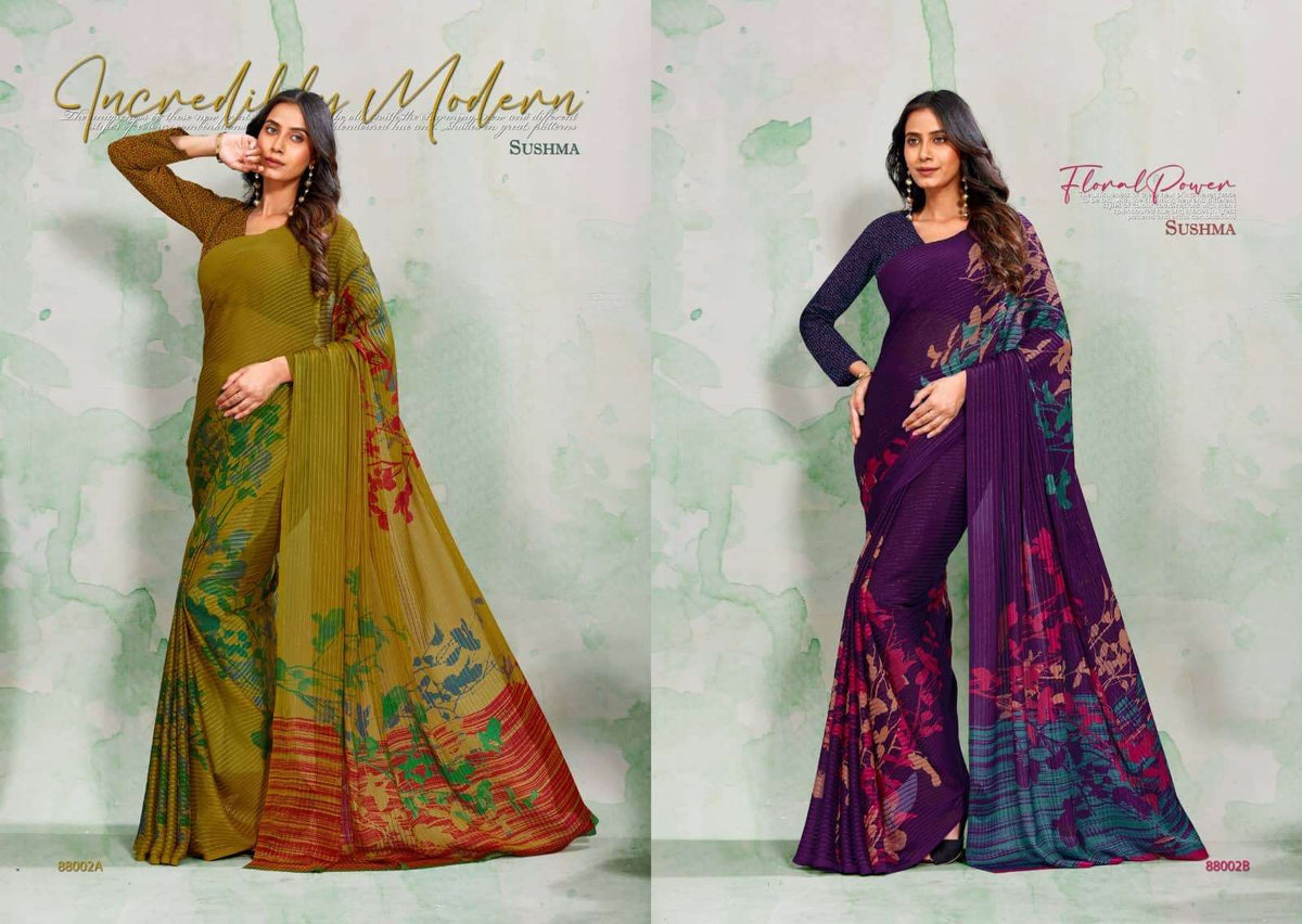 Sushma Gloria Vol 2 Georgette Satin Zari Saree Collection - Amrah Wholesale