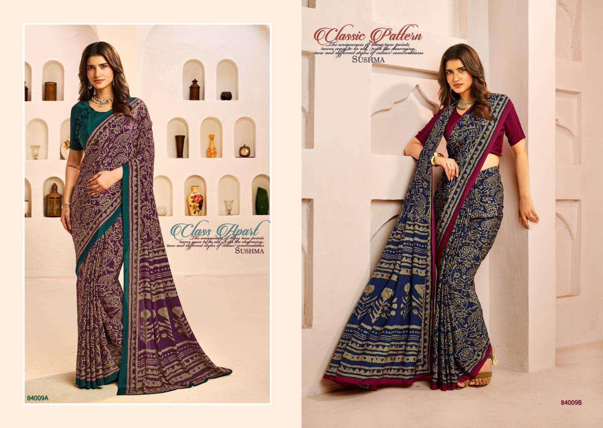 Sushma Seasons Printed Crape Saree Wholesale Collection - Amrah Wholesale