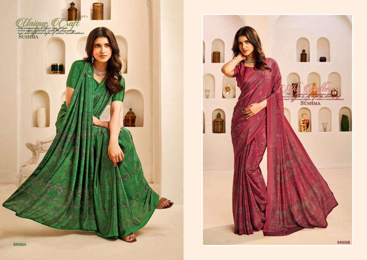 Sushma Seasons Printed Crape Saree Wholesale Collection - Amrah Wholesale