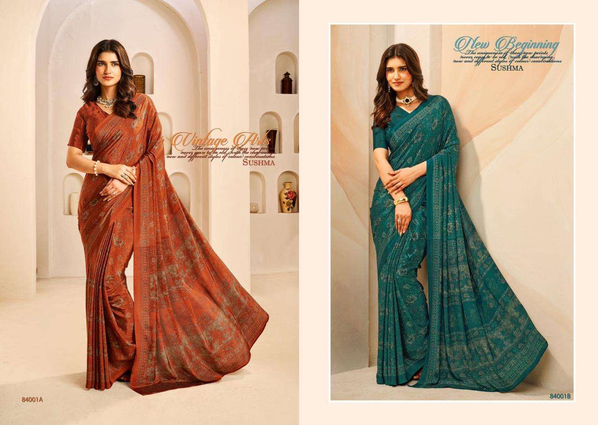 Sushma Seasons Printed Crape Saree Wholesale Collection - Amrah Wholesale