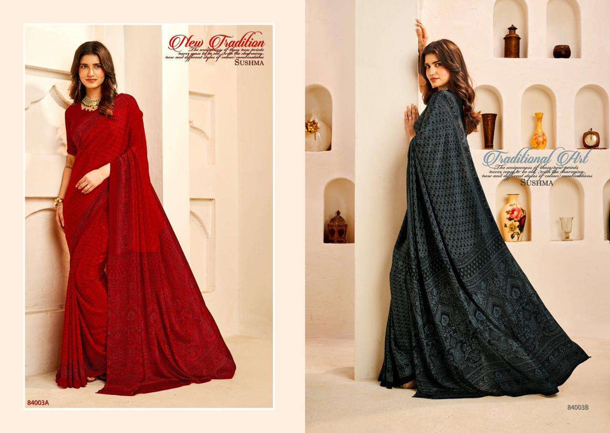 Sushma Seasons Printed Crape Saree Wholesale Collection - Amrah Wholesale