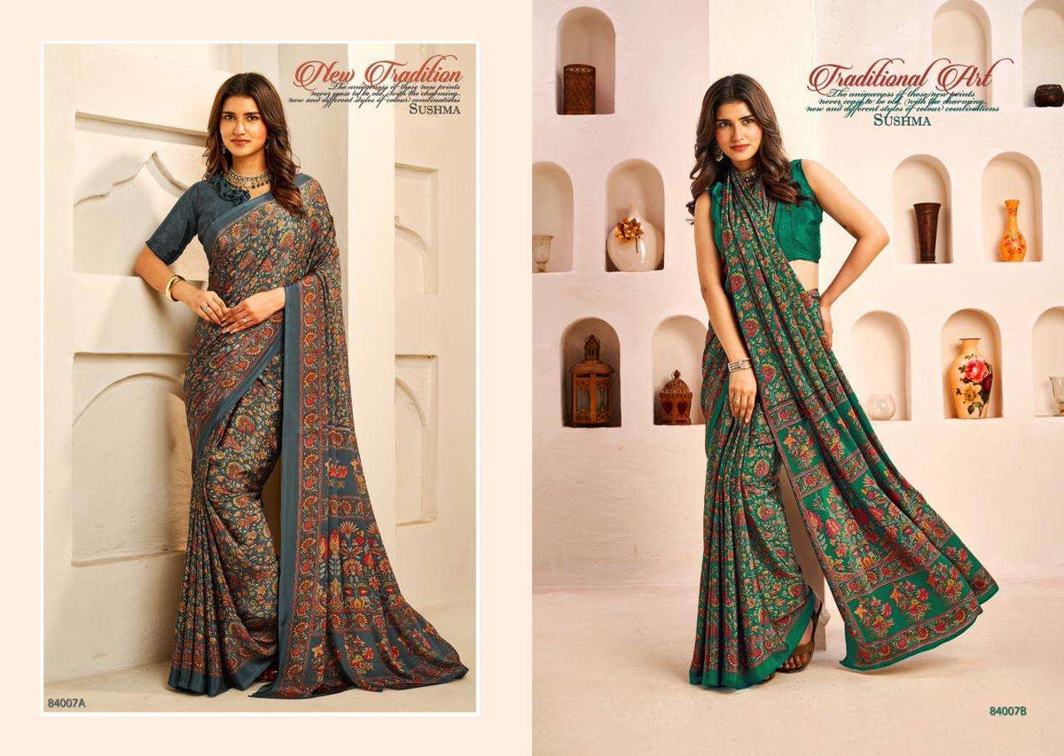 Sushma Seasons Printed Crape Saree Wholesale Collection - Amrah Wholesale
