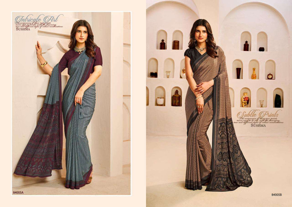 Sushma Seasons Printed Crape Saree Wholesale Collection - Amrah Wholesale