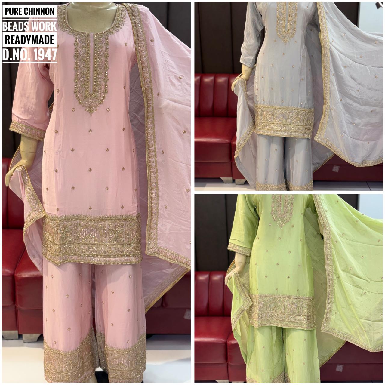 SW 1947 Premium Chinon Beads Worked Pakistani Suit Collection
