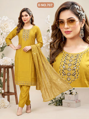 Swara D No 101 To 08 Roman Silk Sequence Worked Kurti Set