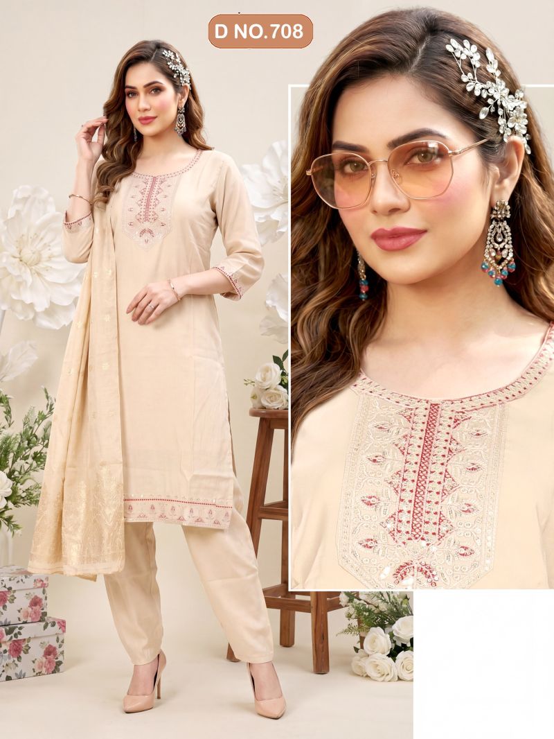 Swara D No 101 To 08 Roman Silk Sequence Worked Kurti Set