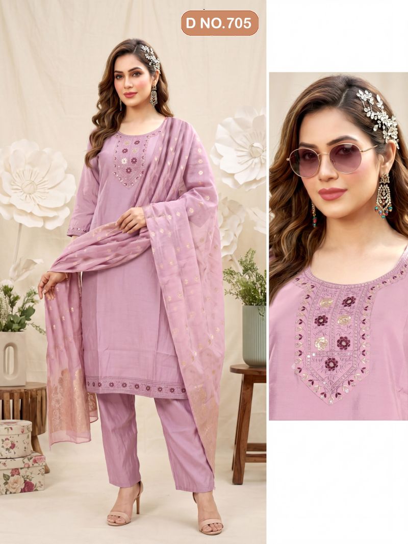 Swara D No 101 To 08 Roman Silk Sequence Worked Kurti Set