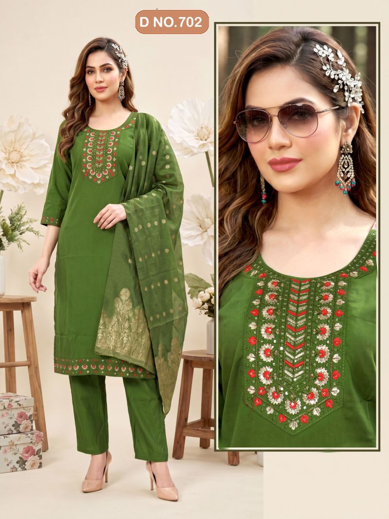 Swara D No 101 To 08 Roman Silk Sequence Worked Kurti Set