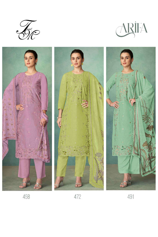 T And M Designer Arifa Organdy Dress Material Wholesale - Amrah Wholesale