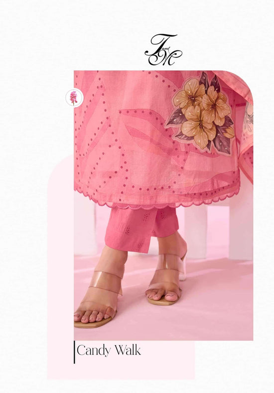 T And M Designer Candy Walk Premium Organdy Dress Material - Amrah Wholesale