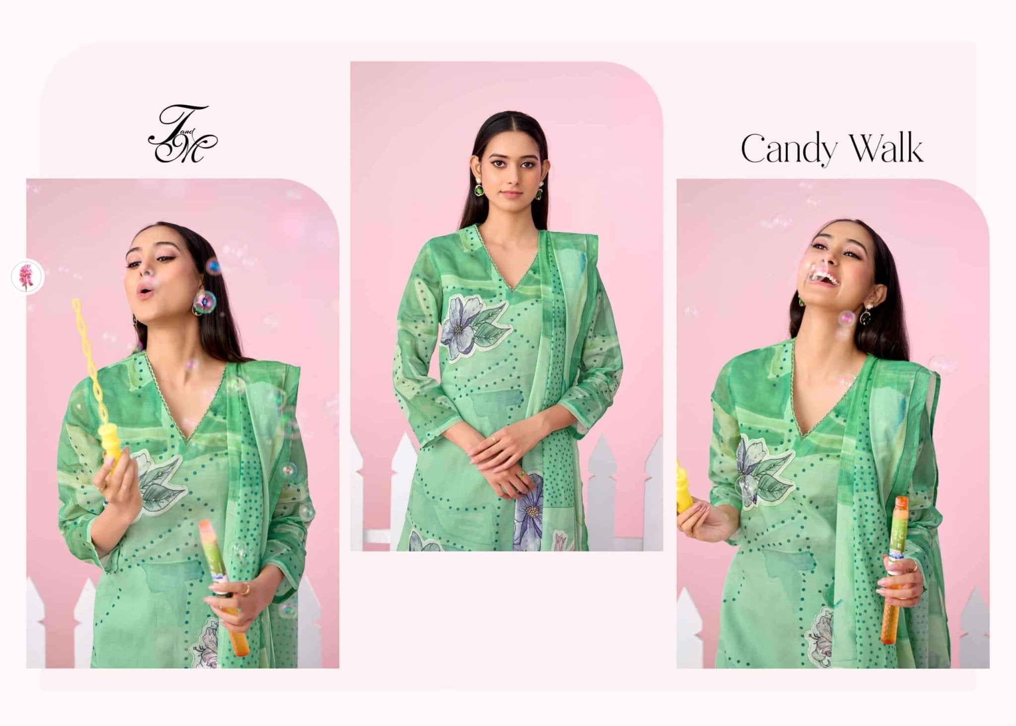 T And M Designer Candy Walk Premium Organdy Dress Material - Amrah Wholesale