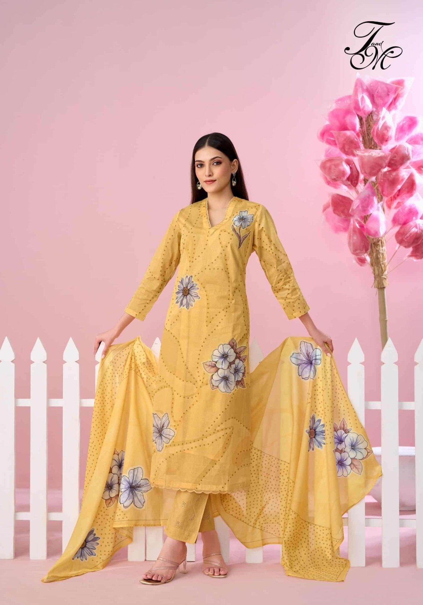 T And M Designer Candy Walk Premium Organdy Dress Material - Amrah Wholesale