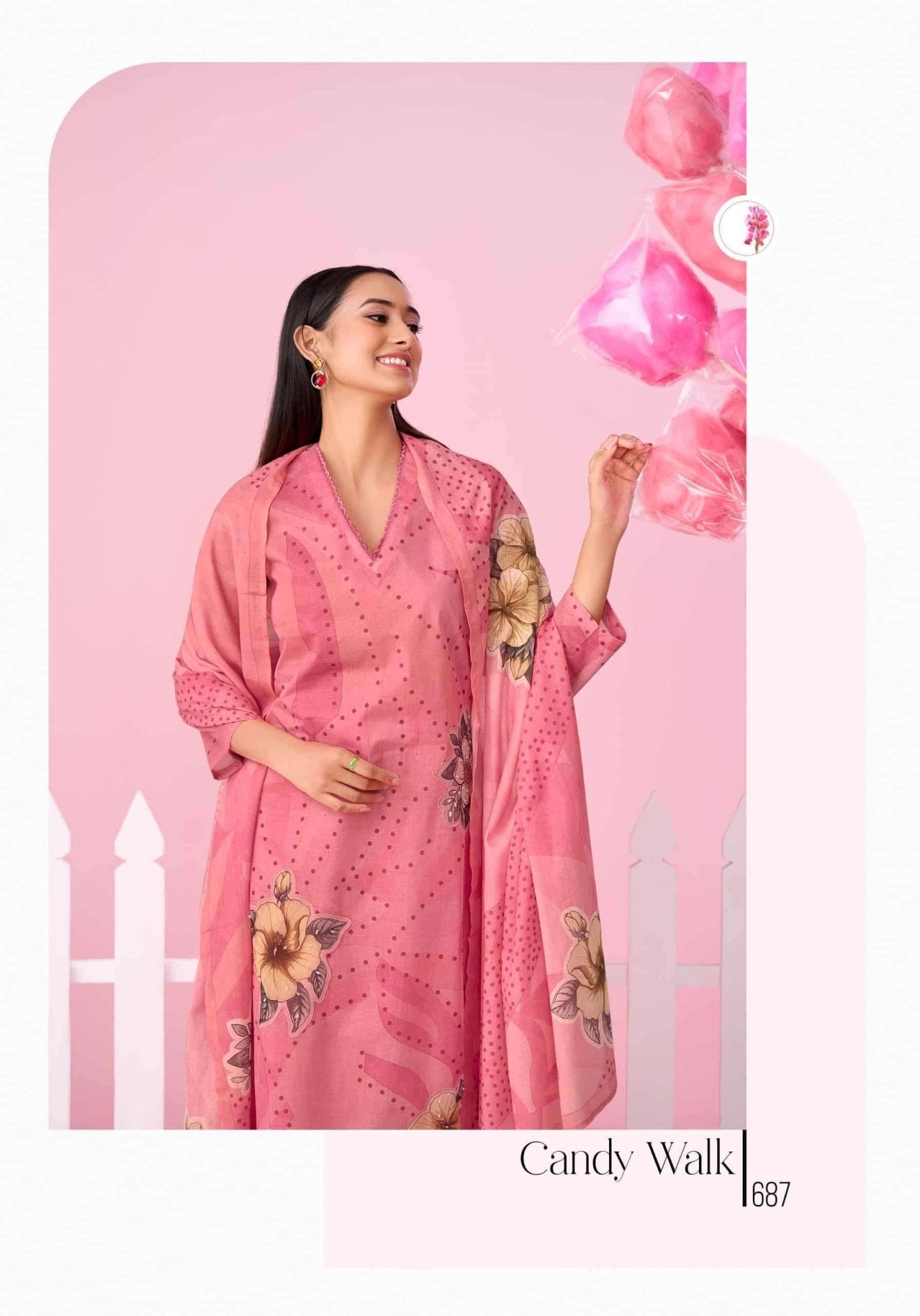 T And M Designer Candy Walk Premium Organdy Dress Material - Amrah Wholesale