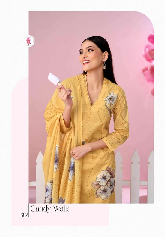 T And M Designer Candy Walk Premium Organdy Dress Material - Amrah Wholesale