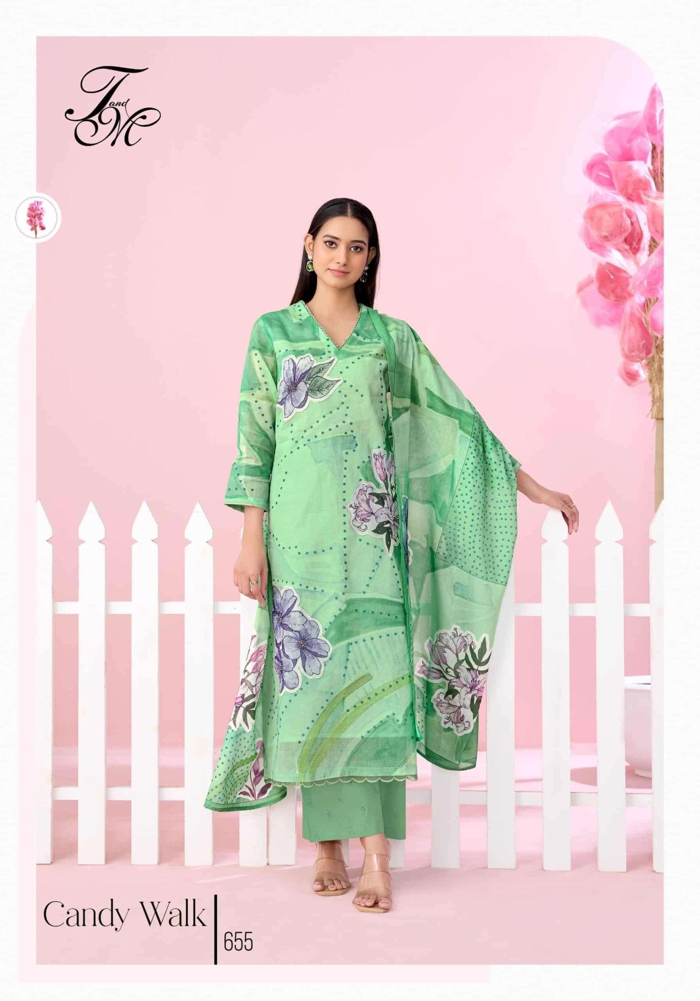 T And M Designer Candy Walk Premium Organdy Dress Material - Amrah Wholesale