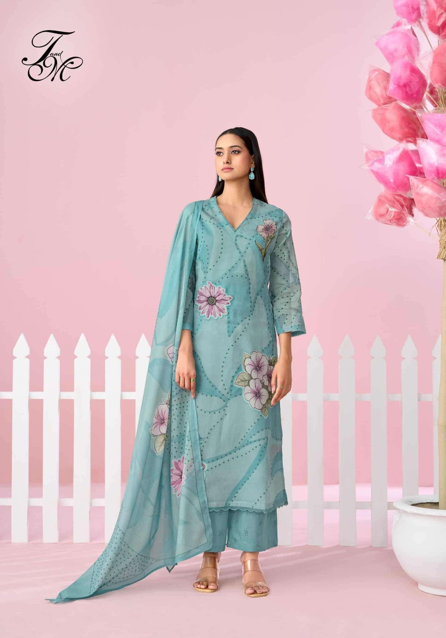 T And M Designer Candy Walk Premium Organdy Dress Material - Amrah Wholesale