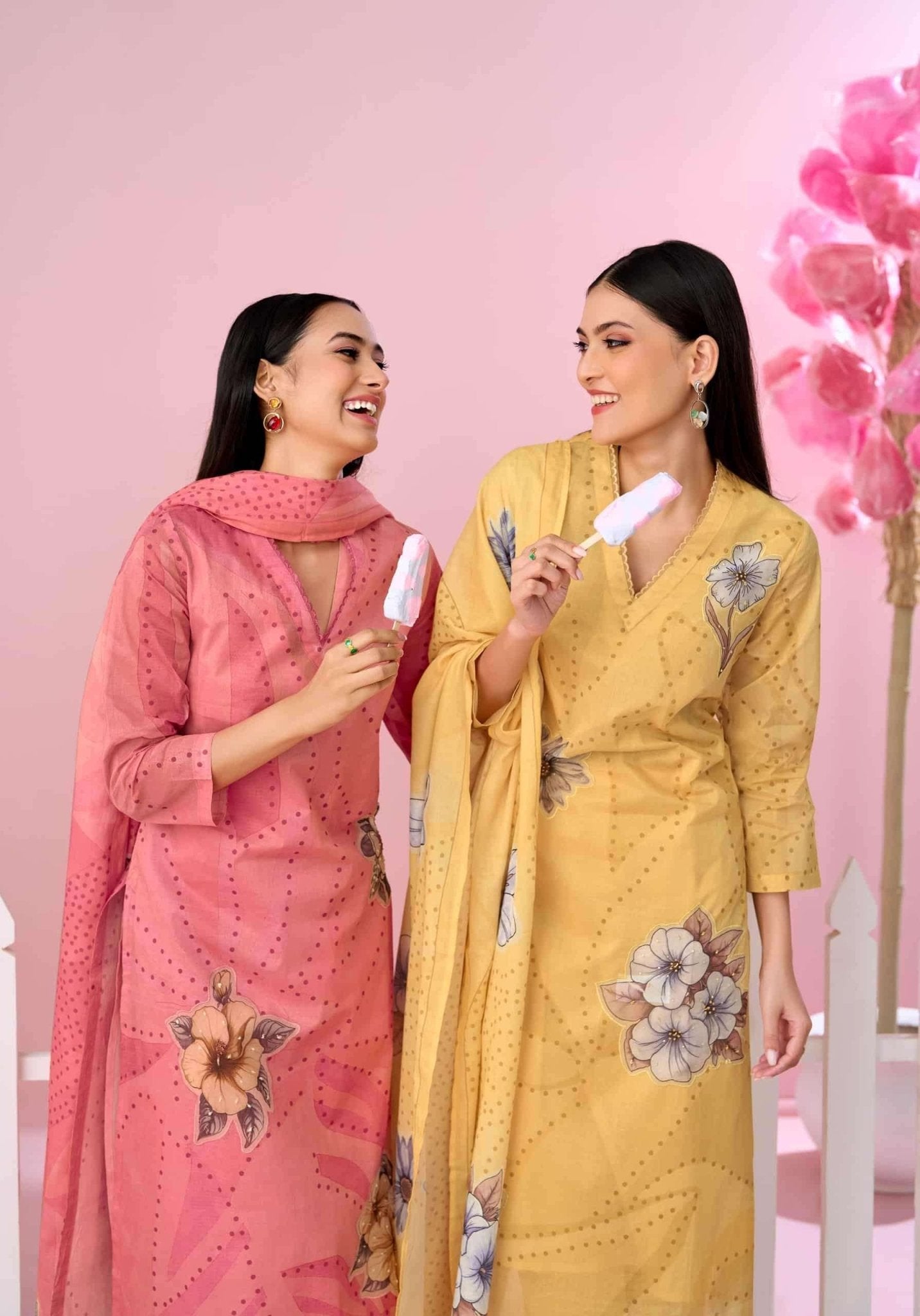T And M Designer Candy Walk Premium Organdy Dress Material - Amrah Wholesale