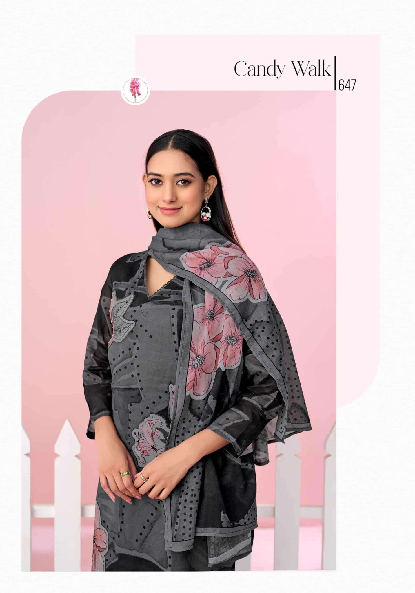 T And M Designer Candy Walk Premium Organdy Dress Material - Amrah Wholesale