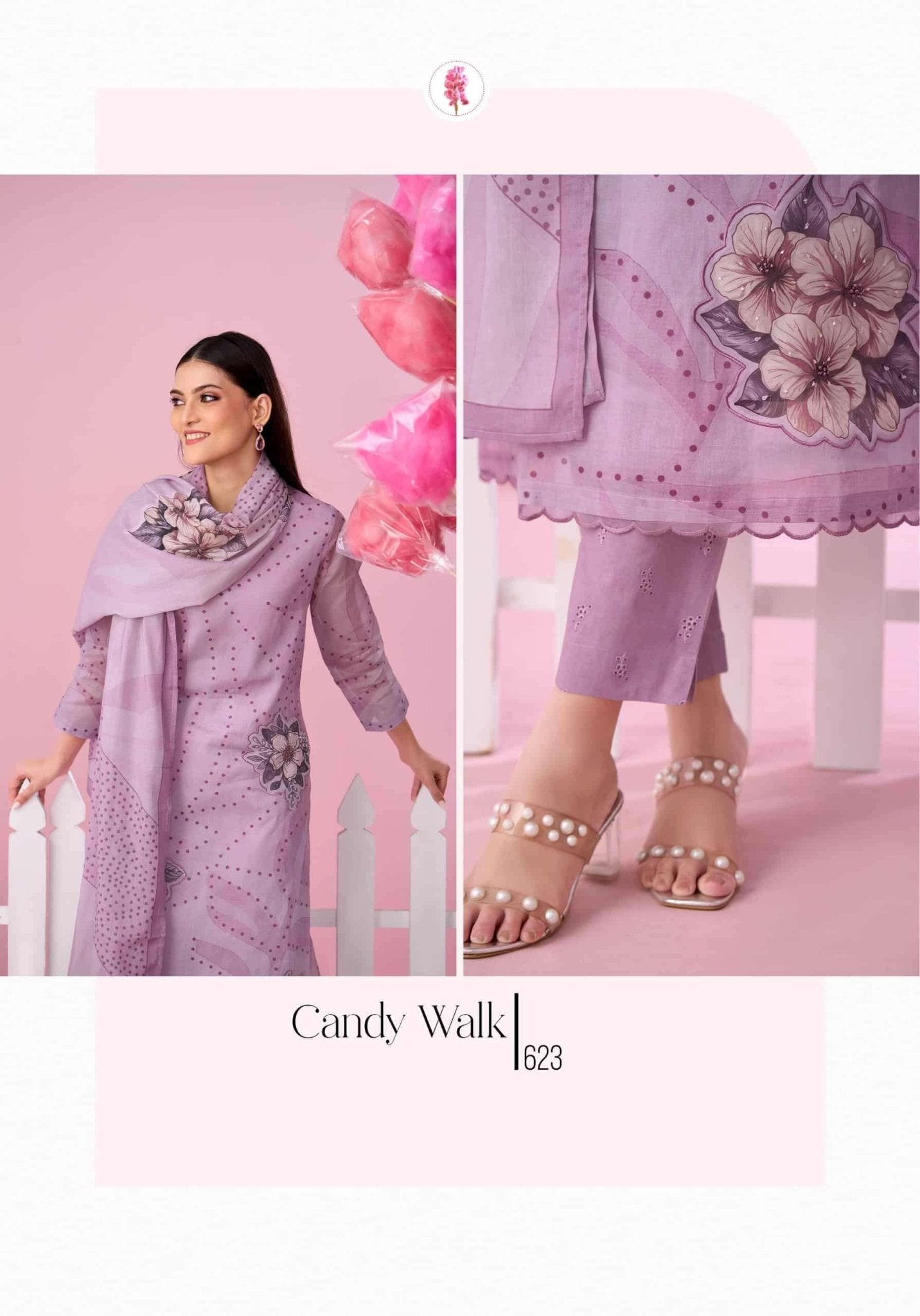 T And M Designer Candy Walk Premium Organdy Dress Material - Amrah Wholesale