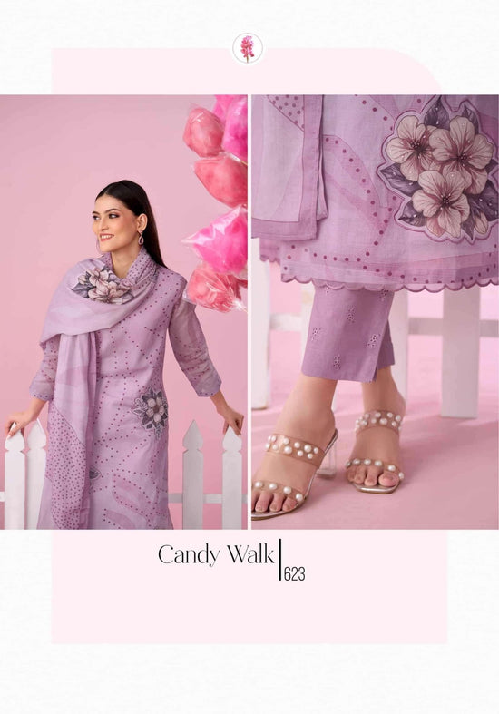 T And M Designer Candy Walk Premium Organdy Dress Material - Amrah Wholesale