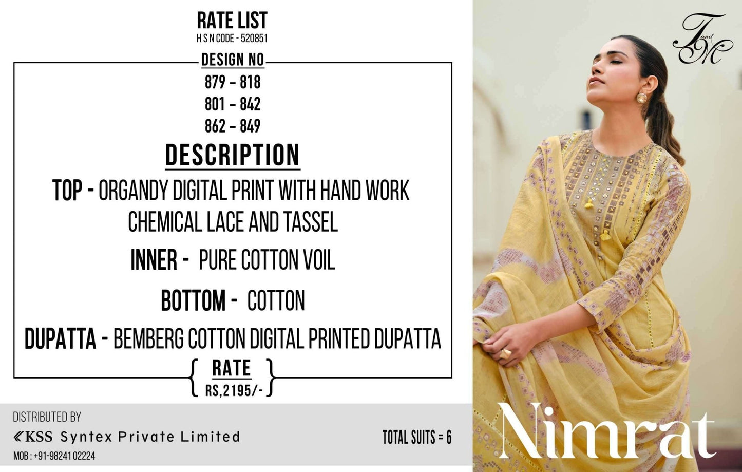 T And M Designer Nimrat Organdy Dress Material Wholesale - Amrah Wholesale