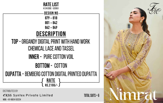 T And M Designer Nimrat Organdy Dress Material Wholesale - Amrah Wholesale