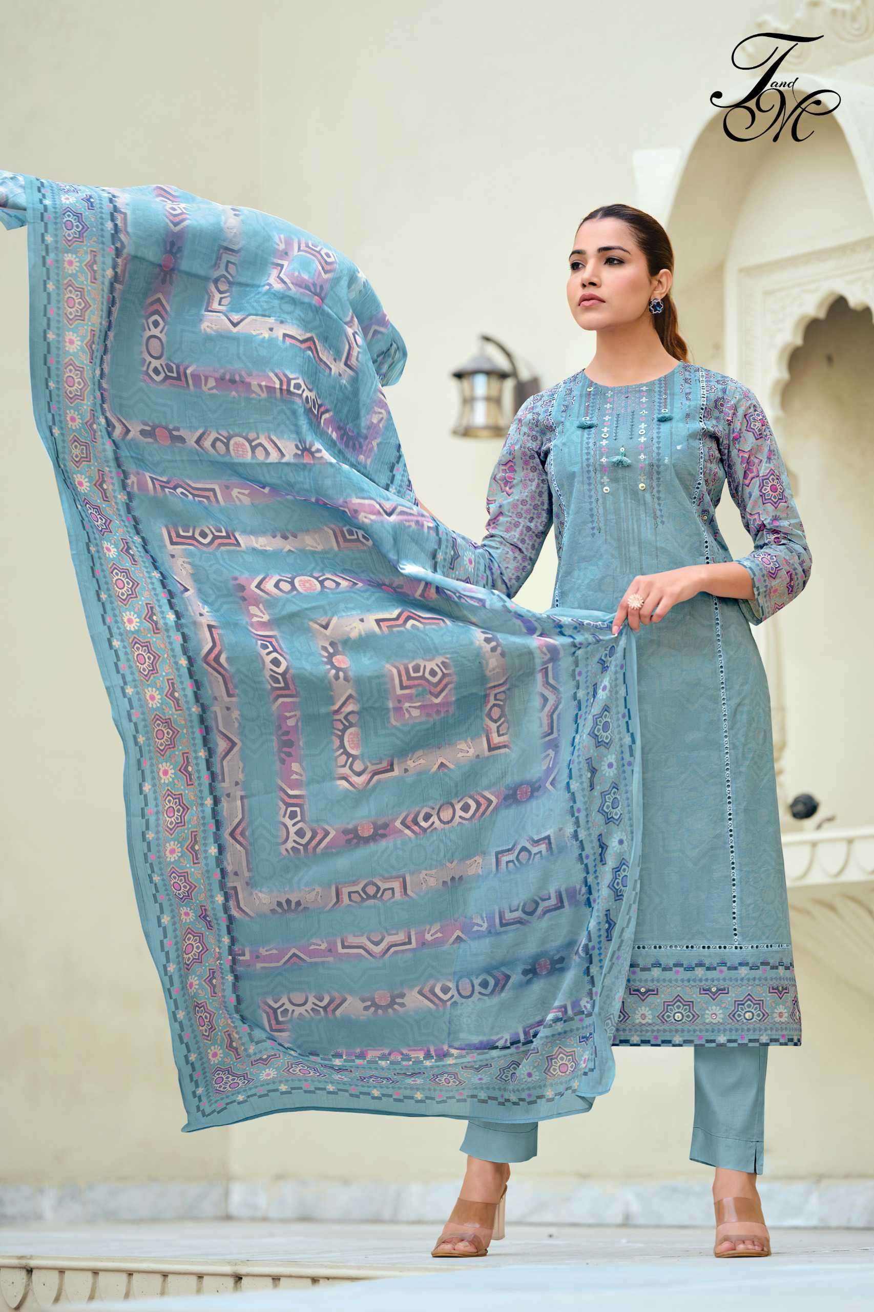 T And M Designer Nimrat Organdy Dress Material Wholesale - Amrah Wholesale