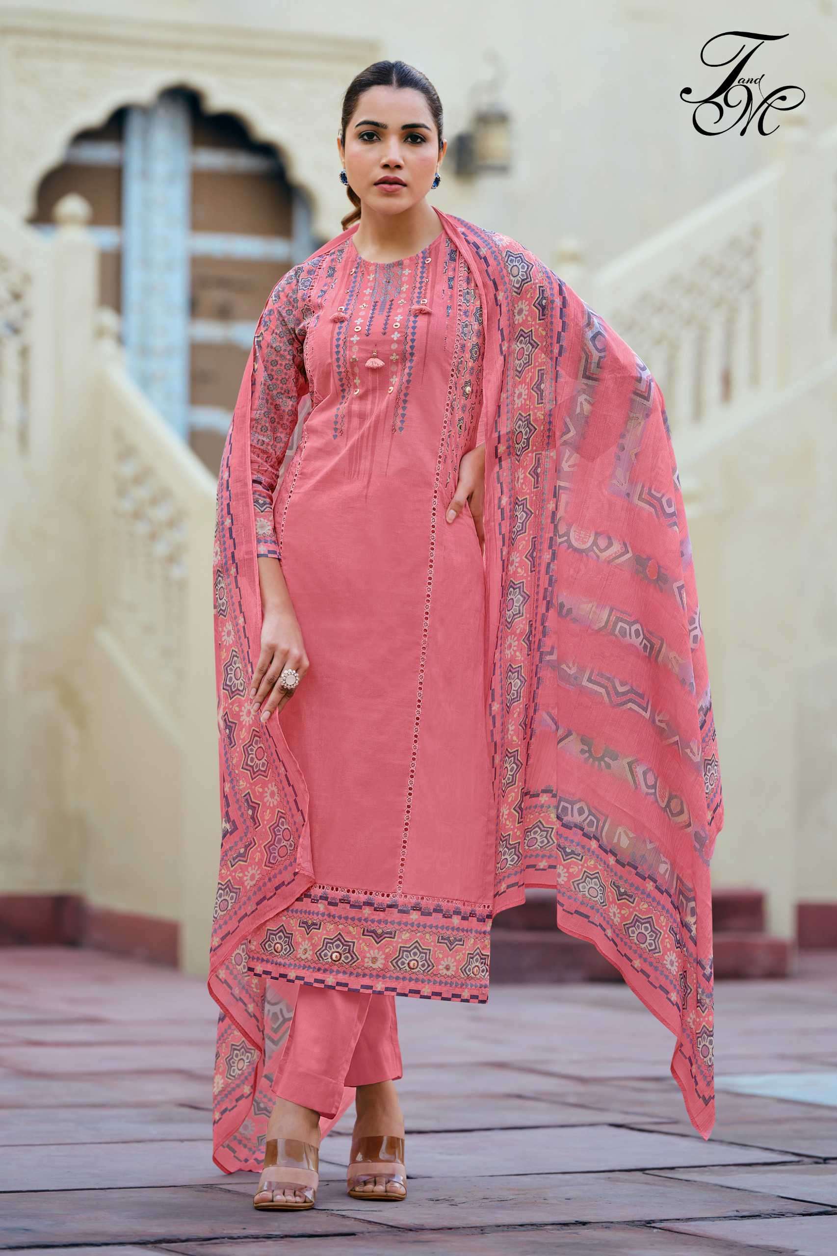 T And M Designer Nimrat Organdy Dress Material Wholesale - Amrah Wholesale