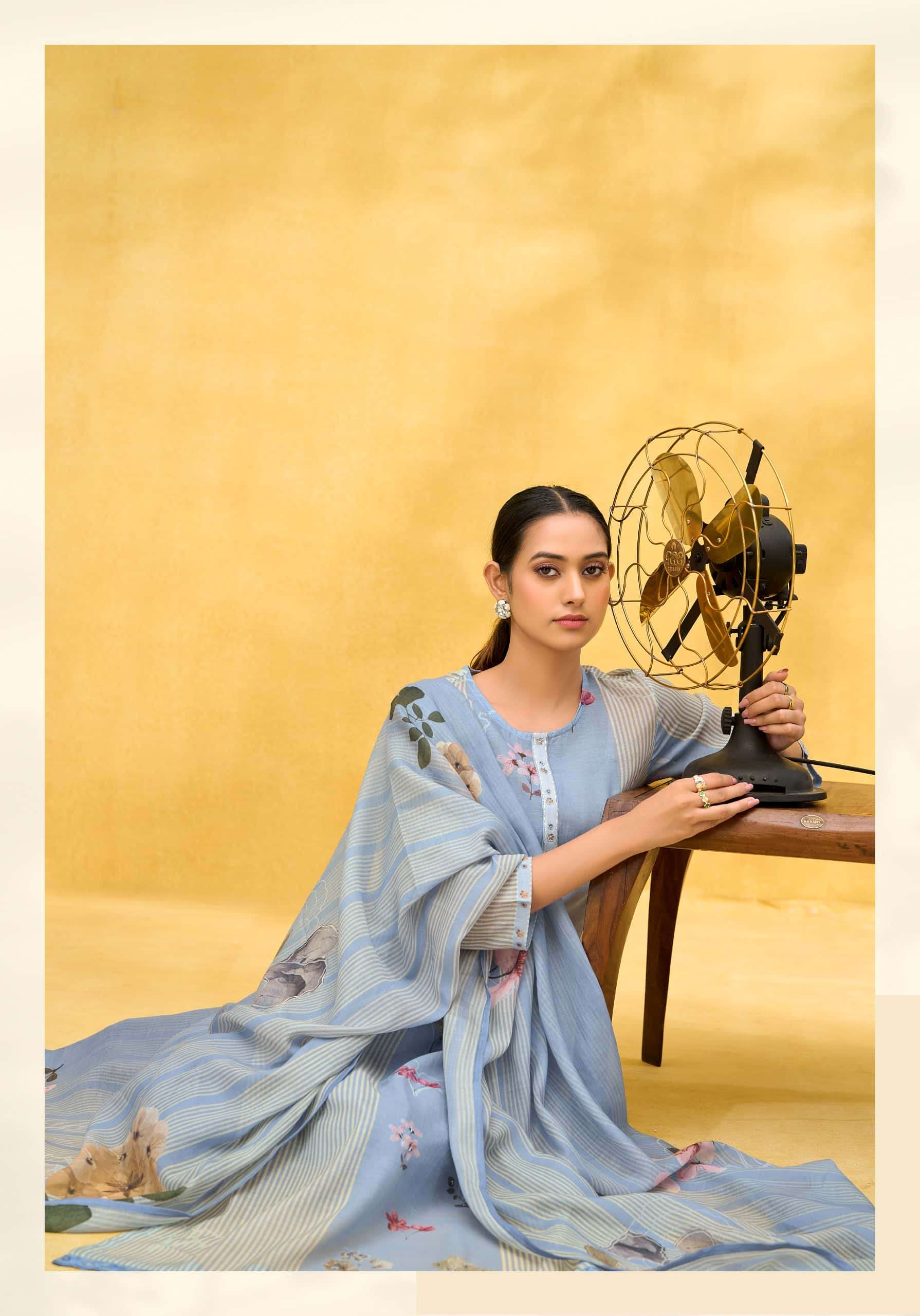 T And M Designer Rangeen Retro Chanderi Dress Material - Amrah Wholesale