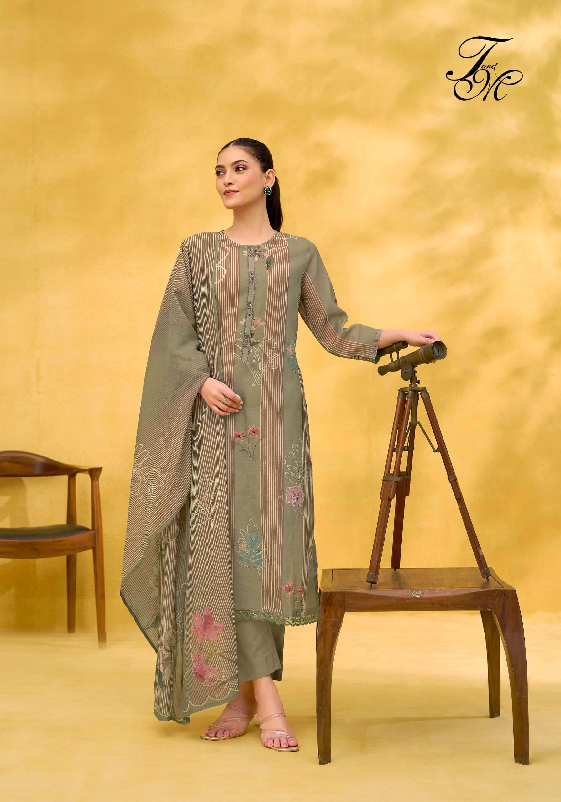 T And M Designer Rangeen Retro Chanderi Dress Material - Amrah Wholesale