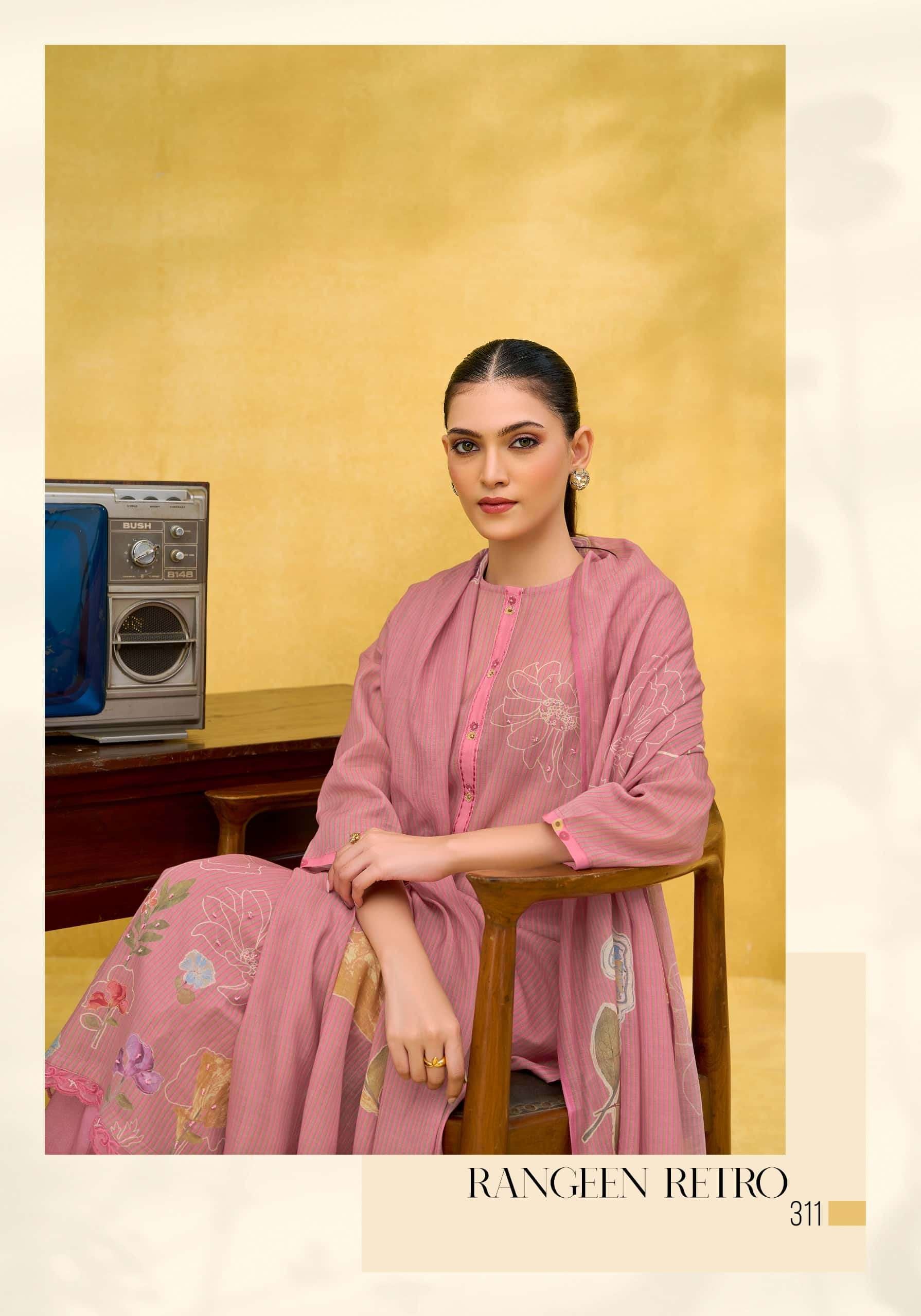 T And M Designer Rangeen Retro Chanderi Dress Material - Amrah Wholesale